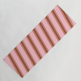 [ Thumbnail: Pink and Sienna Colored Pattern of Stripes Yoga Mat ]