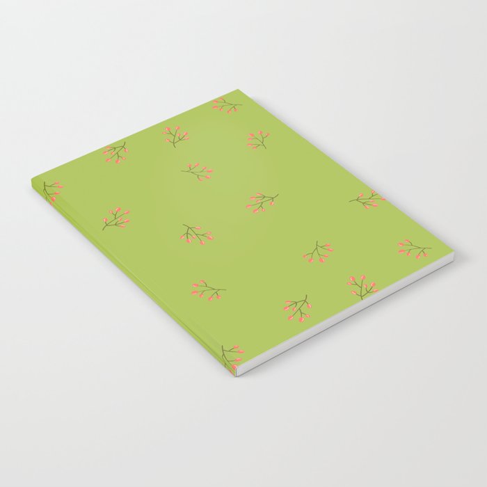 Branches With Red Berries Seamless Pattern on Light Green Background Notebook