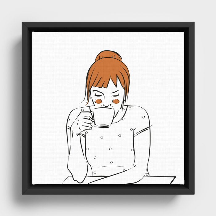 Girl & Coffee  Framed Canvas