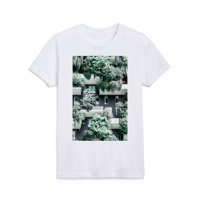 Bosco Verticale, Building Facade, Vertical Forest, Modern Architecture, Residential Towers, Milan Tower, Green Trees, Floral Plants, Italy Building Kids T Shirt