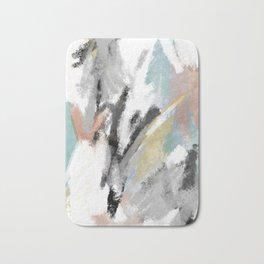 FLORIA 02 Bath Mat | Painting, Teal, Abstract, Coral, White, Yellow, Expressionism, Digital, Pink, Gray 