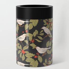 Winter Birds and Holly on Charcoal Can Cooler