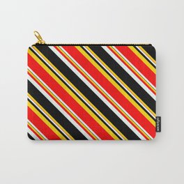 [ Thumbnail: Yellow, Red, Mint Cream, and Black Colored Pattern of Stripes Carry-All Pouch ]