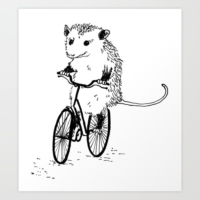 Opossums bike, too Art Print