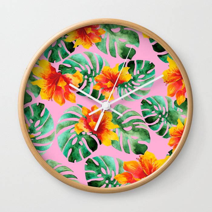 Tropical Monstera Bloom Wall Clock