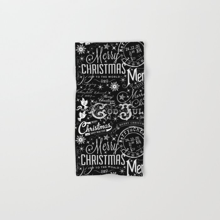 Black and White Christmas Typography Design Hand & Bath Towel