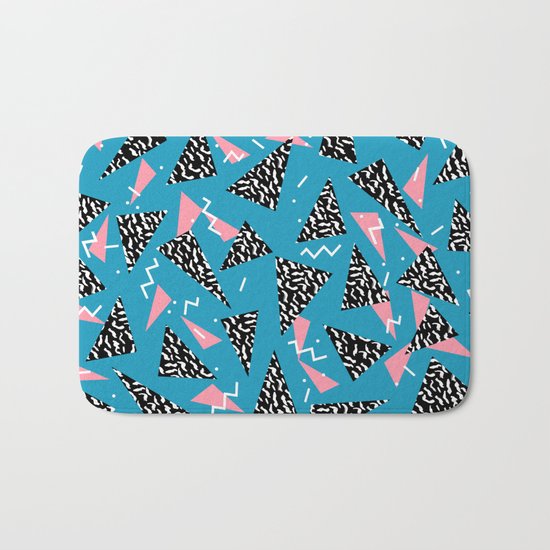 80s Abstract memphis pattern trendy modern pattern print pink black and blue Bath Mat