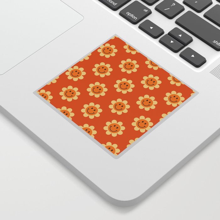 Retro Smiley Floral Face Pattern in Orange, Yellow & Brown Sticker