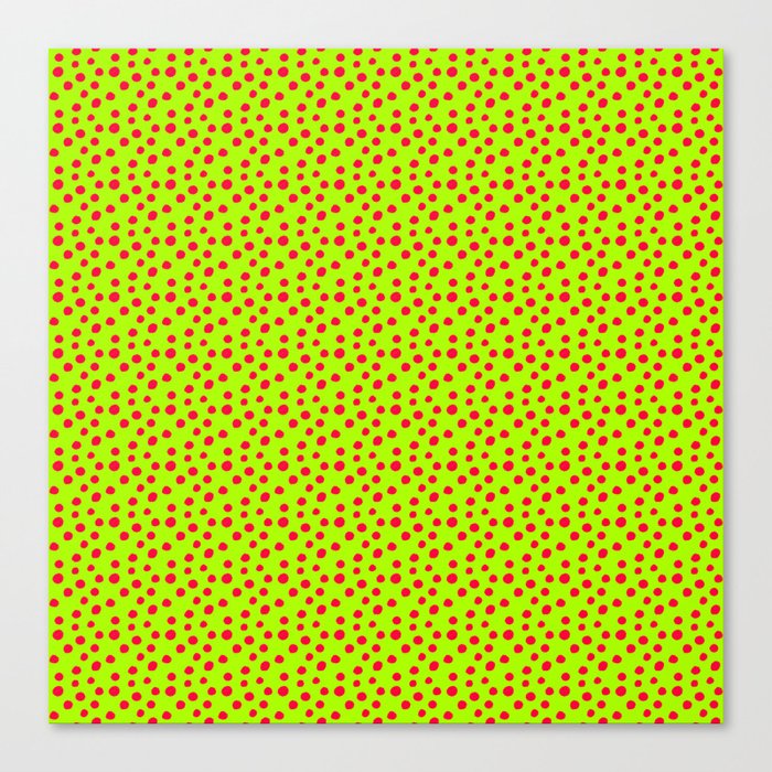 Neon Green Red Spots Pattern Canvas Print