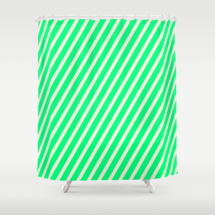 Green and Beige Colored Striped/Lined Pattern Shower Curtain