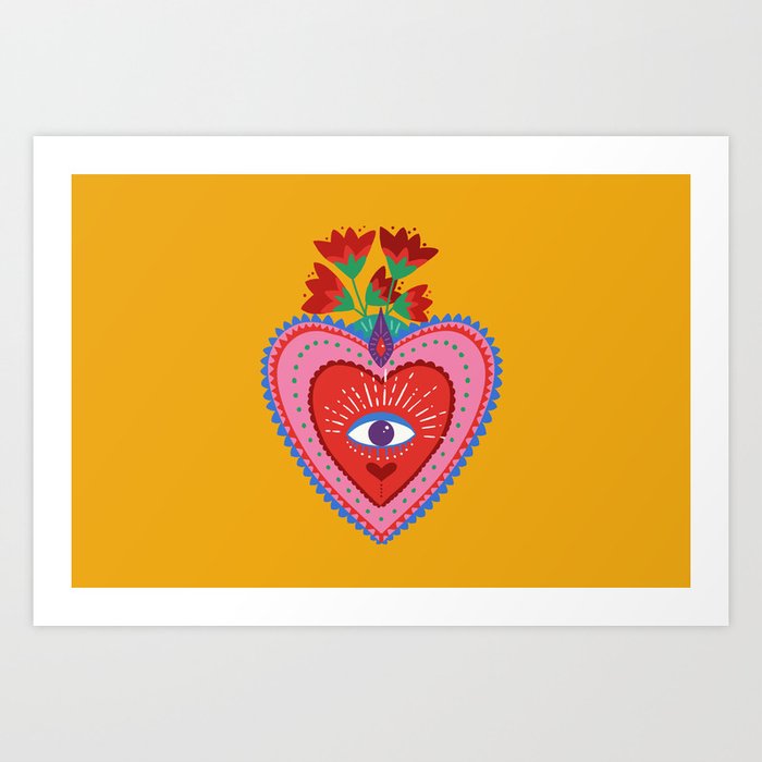 Mexican heart in yellow Art Print