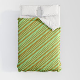[ Thumbnail: Green & Dark Goldenrod Colored Stripes/Lines Pattern Comforter ]