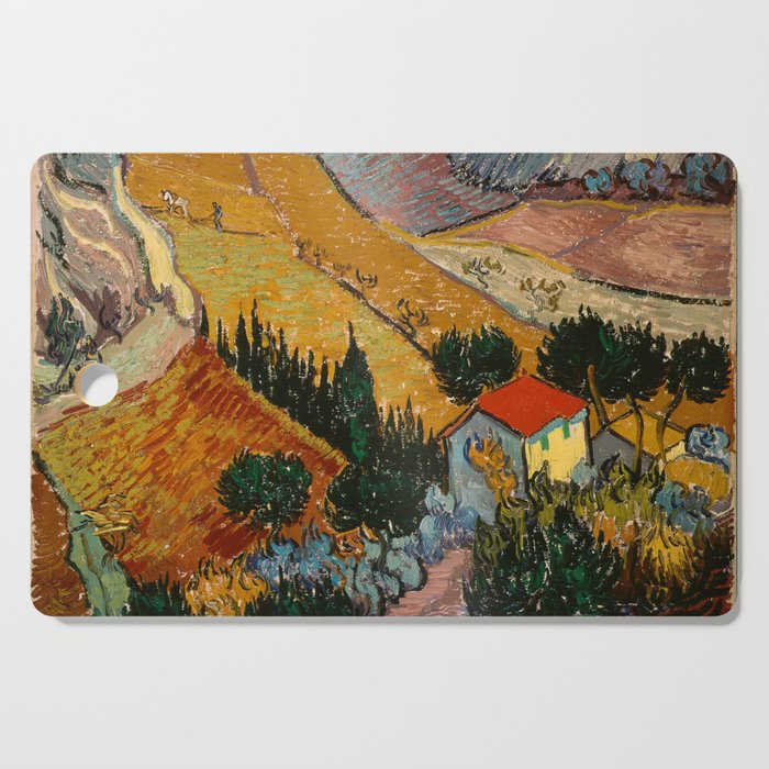 Landscape with House and Ploughman Vincent van Gogh 1889 Cutting Board
