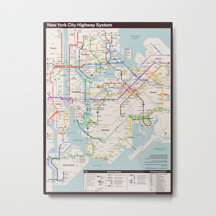 New York City Highway Diagram Metal Print