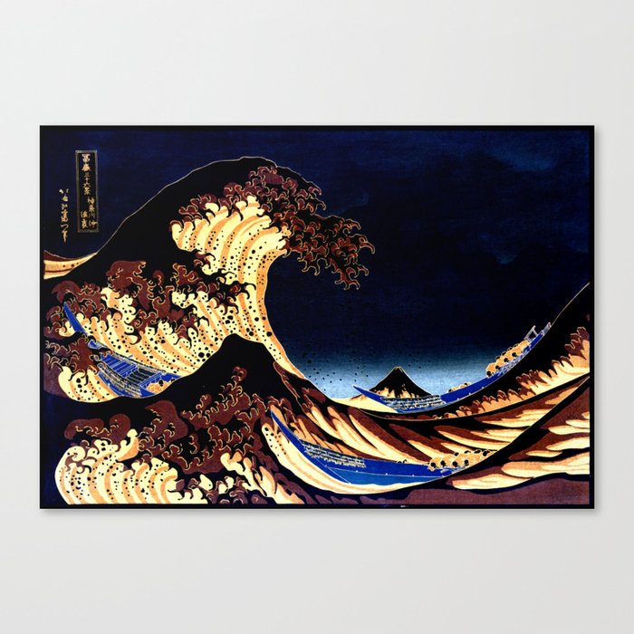 The GREAT Wave Midnight Blue Brown Canvas Print