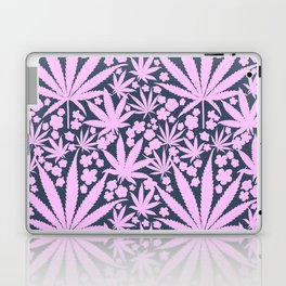 Pink On Navy Retro Modern Cannabis And Flowers  Laptop Skin
