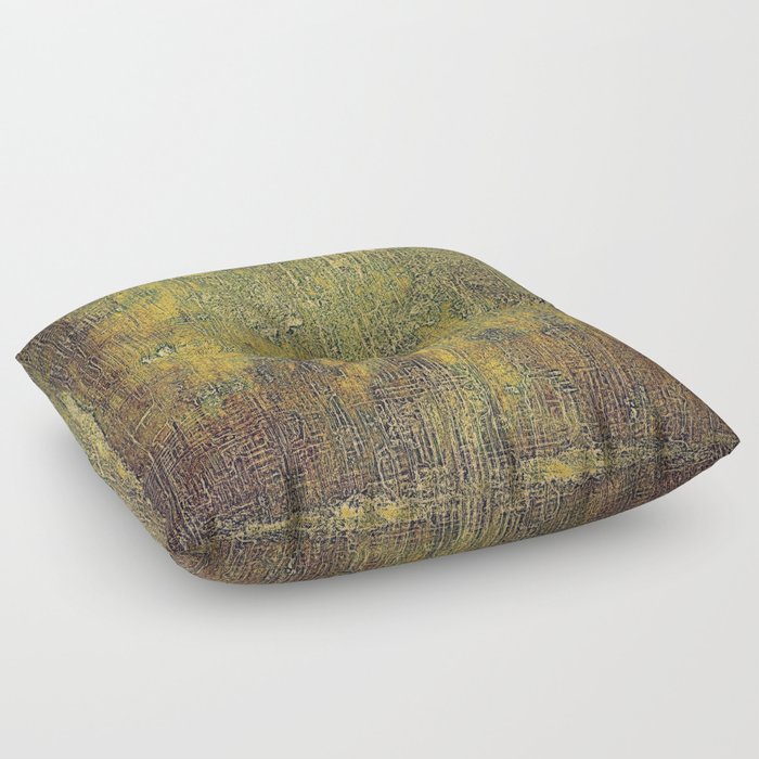 Old grunge background or aged shabby texture with different color patterns: yellow (beige); brown; gray; green Floor Pillow