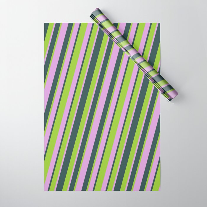 Plum, Dark Slate Gray, and Green Colored Lines Pattern Wrapping Paper
