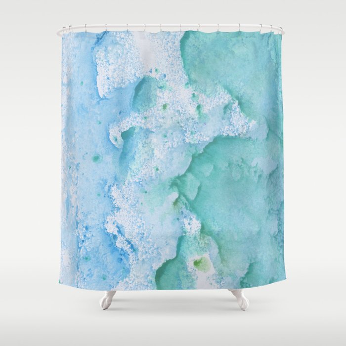 Touching Soft Turquoise Teal Blue Watercolor Abstract #1 #painting #decor #art #society6 Shower Curtain