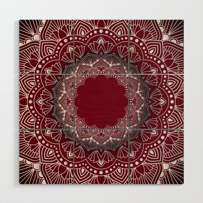 Red & White Color Mandala Art Design Wood Wall Art