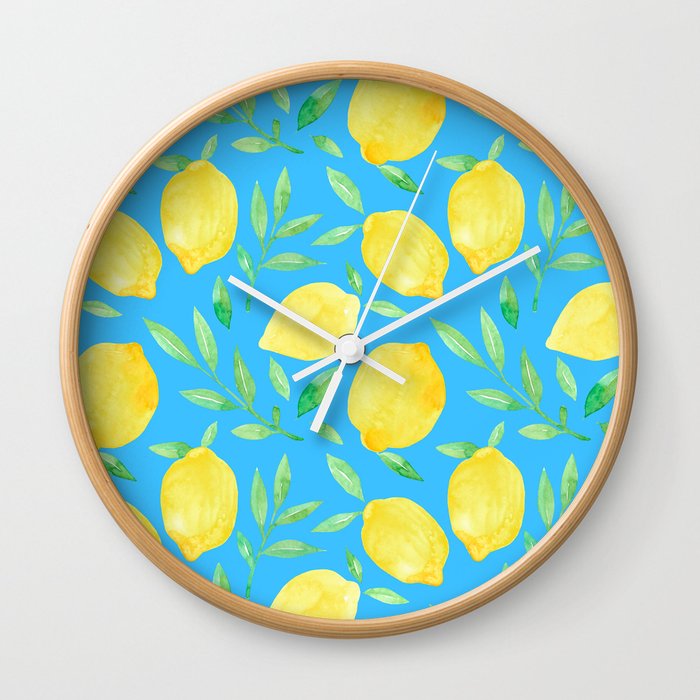 Blue Lemons Wall Clock