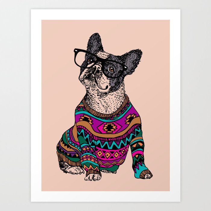 hipster frenchie Art Print