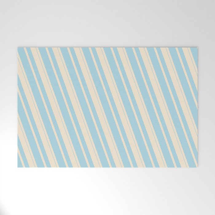Beige & Light Blue Colored Striped Pattern Welcome Mat