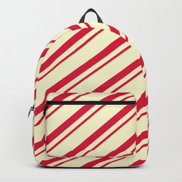 [ Thumbnail: Crimson & Light Yellow Colored Lines Pattern Backpack ]