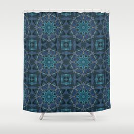 Elegant Blue Turquoise Marble Gemstone Mandala Design Shower Curtain