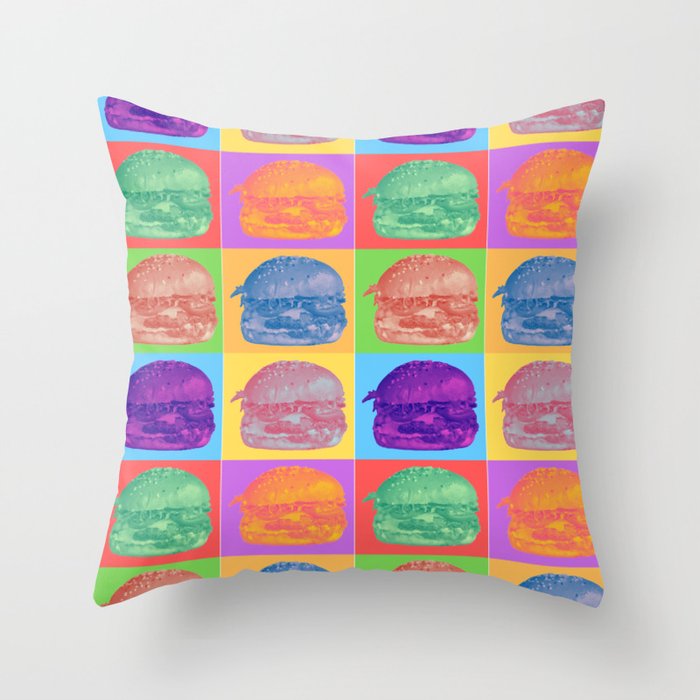 Pop Art Hamburger Grid Throw Pillow