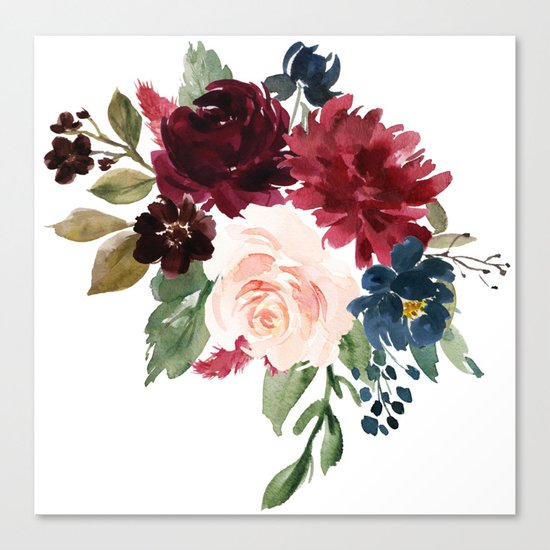 Burgundy Navy Blue Watercolor Flowers Canvas Print By Junkydotcom Society6 Burgundy Navy Blue Watercolor Flowers Canvas Print By Junkydotcom Society6