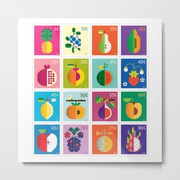 Fruit Stamps 16 Metal Print | Foodvintage, Scandinavian, Fruitcontemporary, Fruitpattern, Modernfruit, Kidsmodern, Childrenmodern, Postagestamps, Stamps, Kidsroom 