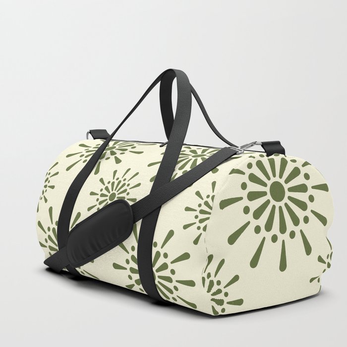 Minimal Retro Styled Geometric Pattern - Dark Olive Green Duffle Bag