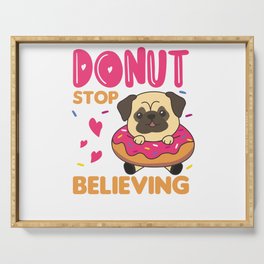 Cute Pug Funny Animals In Donut Pink Serving Tray