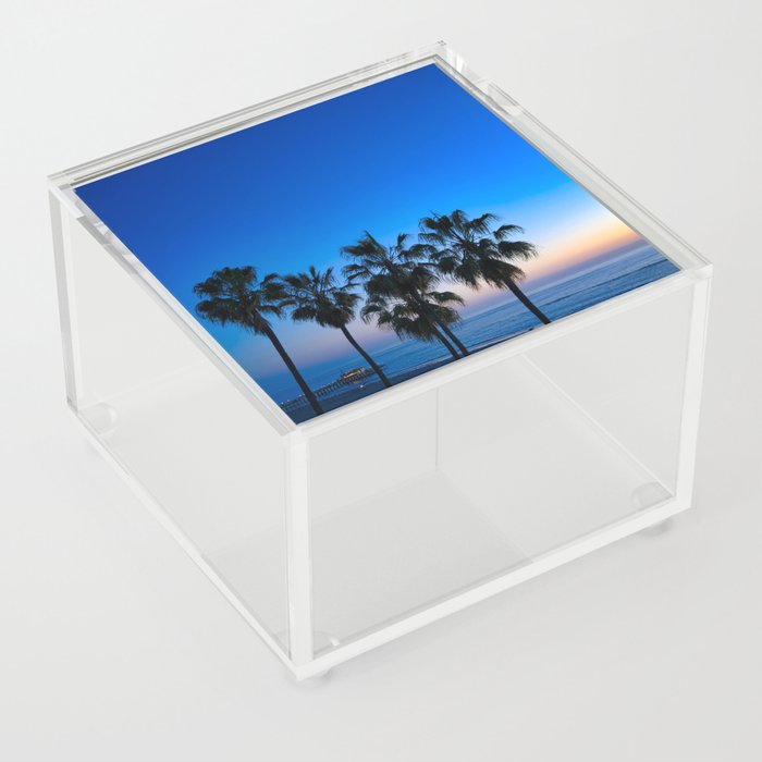 Los Angeles, California, Palm Tree Beach Sunset Acrylic Box