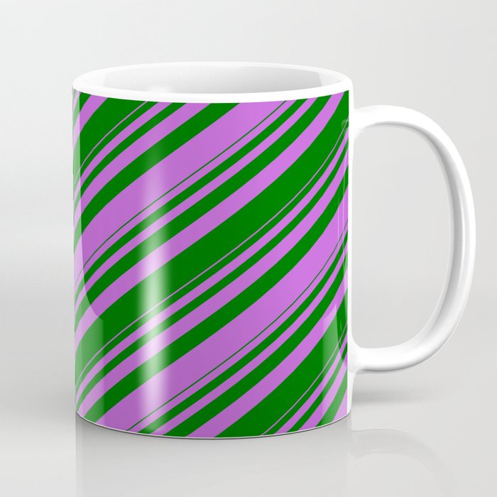 Orchid & Dark Green Colored Striped Pattern Coffee Mug