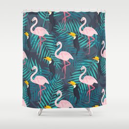Flamingos and toucans seamless pattern Shower Curtain