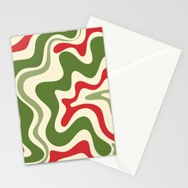Retro Christmas Swirl Abstract Pattern in Olive Green, Sage, Xmas Red, and Cream Stationery Card