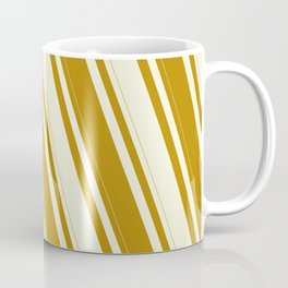 [ Thumbnail: Dark Goldenrod & Beige Colored Stripes Pattern Coffee Mug ]