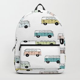 Happy Camper Van Bus blue traveling hippie summer pattern design print Backpack | Graphicdesign, Curated, Wheels, Cars, Pattern, Vacation, Blue, Van, Boys, Hippy 