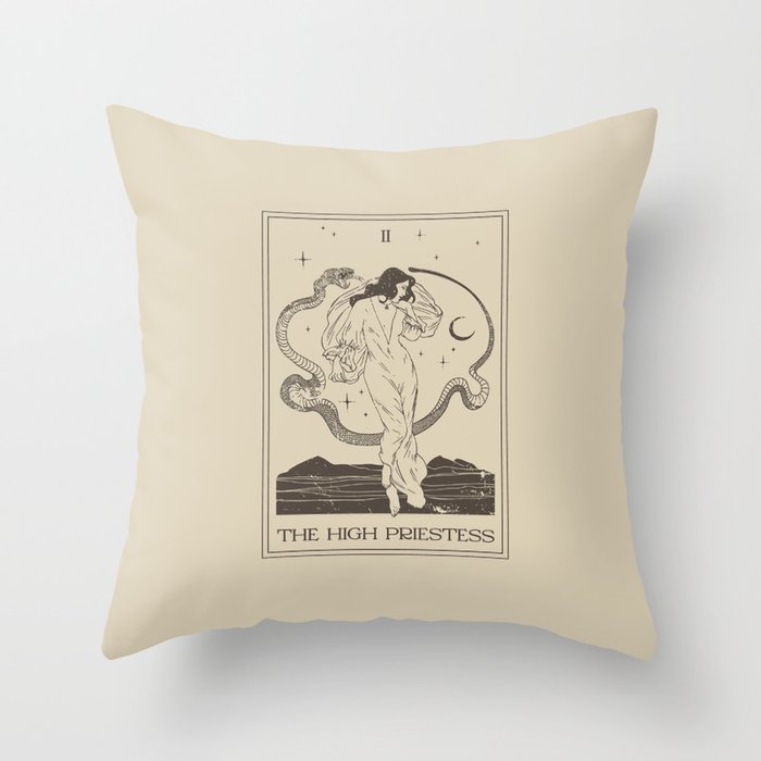 The High Priestess Card Poster. Witchy Girl and Mystic Snake Throw Pillow