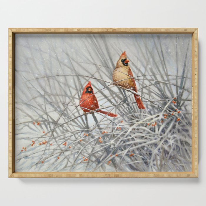 Cardinal Couple in Winter Serving Tray