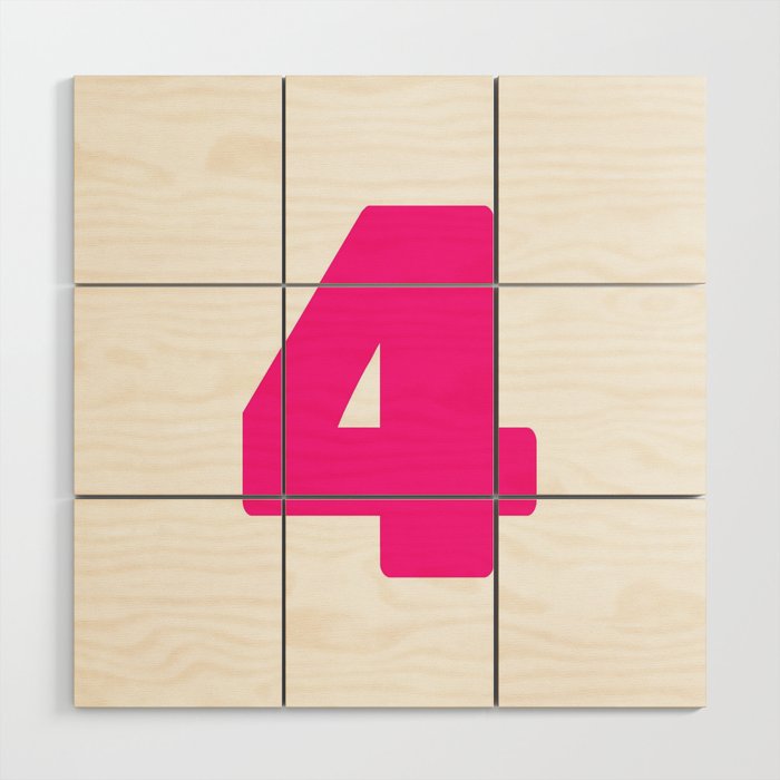 4 (Dark Pink & White Number) Wood Wall Art