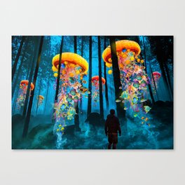 Electric Jellyfish Worlds in a New Blue Forest Canvas Print