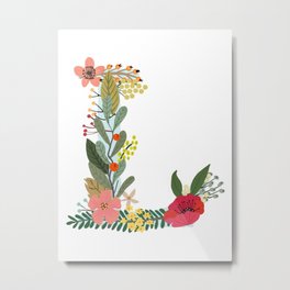 Monogram Letter L Metal Print | Customname, Flowermonogram, Graphicdesign, Nursery, Abecedary, Type, Monogram, Floral, Kids, Painting 