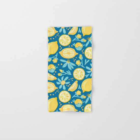 Lemon Pattern Blue Hand & Bath Towel