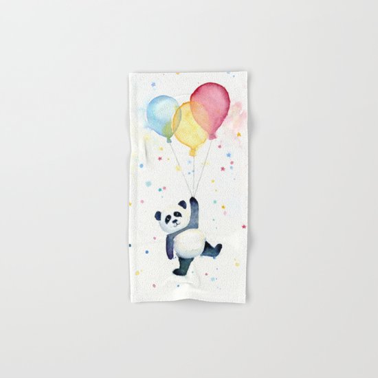 Birthday Panda Balloons Cute Animal Watercolor Hand & Bath Towel