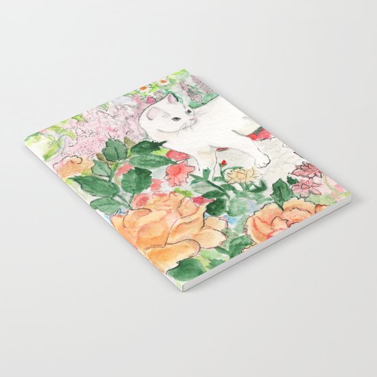 White Cat in a Garden Notebook