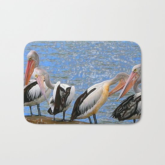 Pelicans in a Row Bath Mat