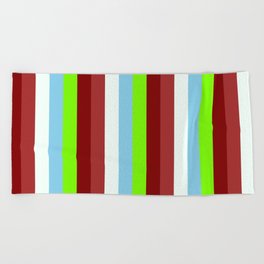 [ Thumbnail: Colorful Brown, Mint Cream, Sky Blue, Green, and Maroon Colored Stripes/Lines Pattern Beach Towel ]
